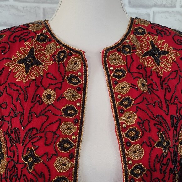 Vintage Adrianna Papell Evening Silk Beaded Jacket Small Formal Party *flaws - Picture 3 of 11